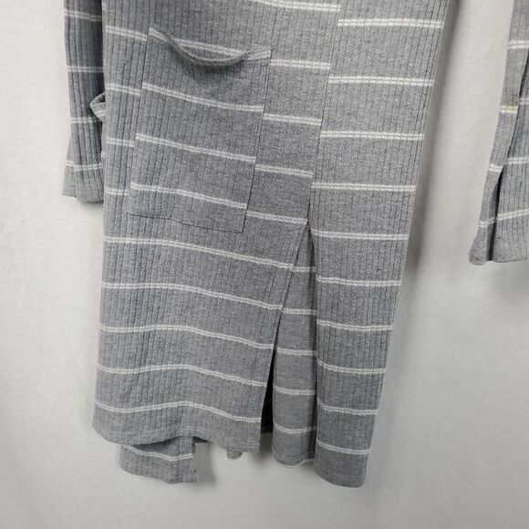 Daytrip Gray Stripe Open Front Cardigan Sweater - Picture 2 of 6